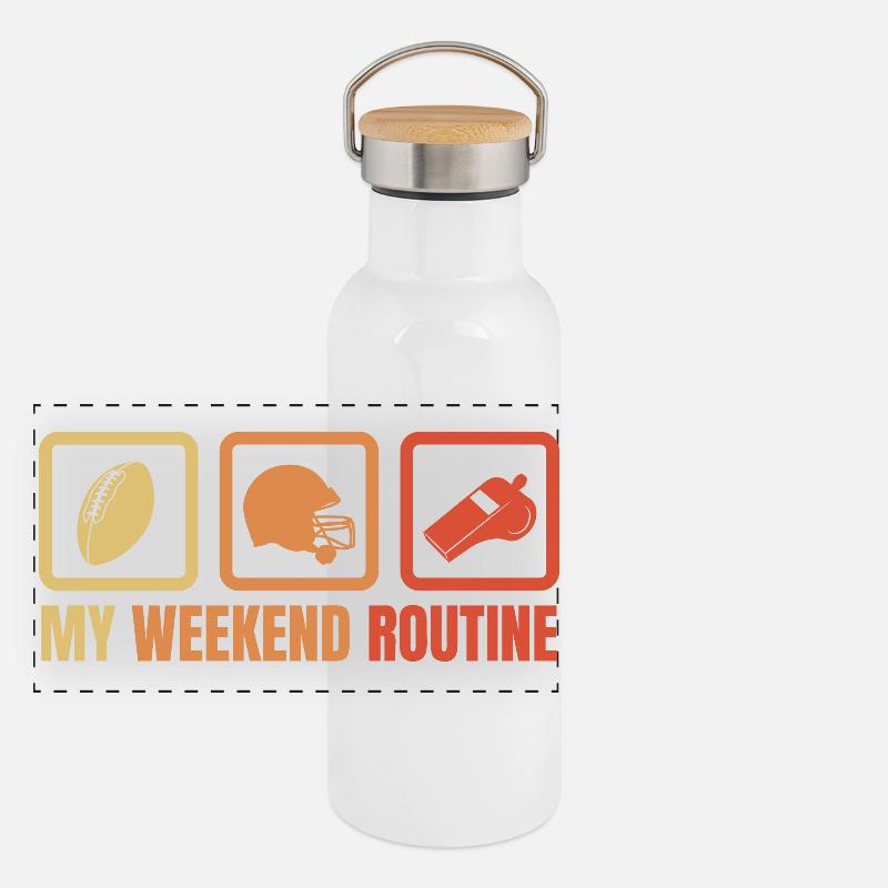 Routine du week-end du footballeur Gourde isotherme avec bouchon en bambou