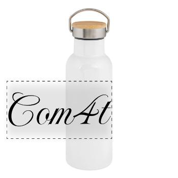 Com4t Merch – Logo Set für jeden Tag, schwarz. - Panorama Thermosflasche mit Bambusdeckel - Weiß - Vorne
