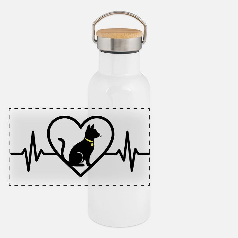 Katze Herz Silhouette Süß Pet Lover Geschenk Panorama Thermosflasche mit Bambusdeckel