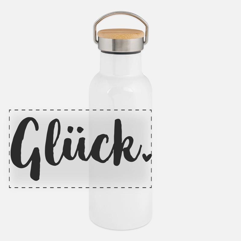 Glück Statement Panorama Thermosflasche mit Bambusdeckel