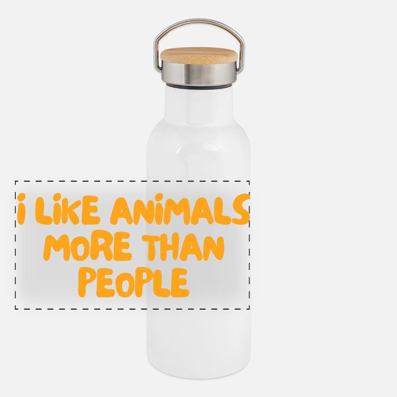 J’aime plus les animaux que les humains Gourde isotherme avec bouchon en bambou
