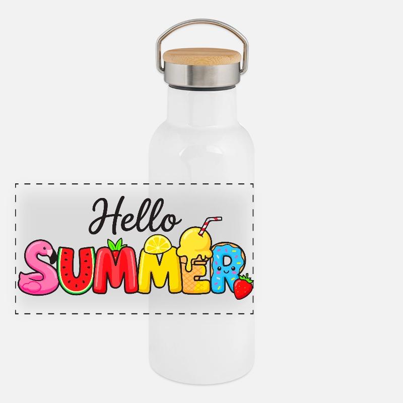 Hallo Sommer-Frutti-Briefe Panorama Thermosflasche mit Bambusdeckel
