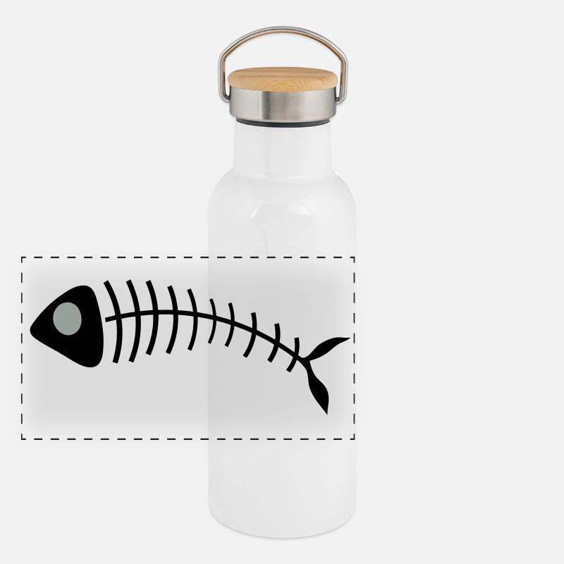 Stilisierte Fischgräten Illustration Panorama Thermosflasche mit Bambusdeckel