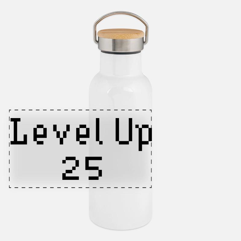 Level Up - 25. Geburtstag Panorama Thermosflasche mit Bambusdeckel