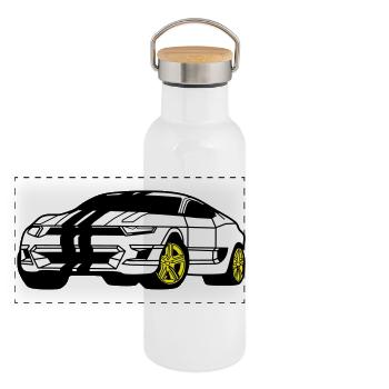 Voiture de sport - Voiture de sport - Coupé - Gourde isotherme avec bouchon en bambou - blanc - Devant