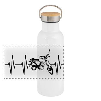 simson s50 s51 Herzschlag Puls Ekg Moped icon - Panorama Thermosflasche mit Bambusdeckel - Weiß - Vorne