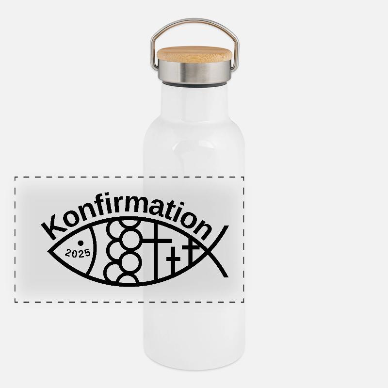 Confirmation 2025 Jésus Poisson avec 3 Croix Gourde isotherme avec bouchon en bambou