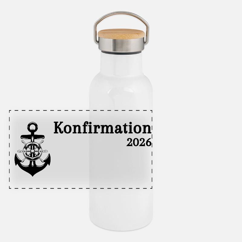 Konfirmation 2026 Glaube christlich Anker Ruder Panorama Thermosflasche mit Bambusdeckel