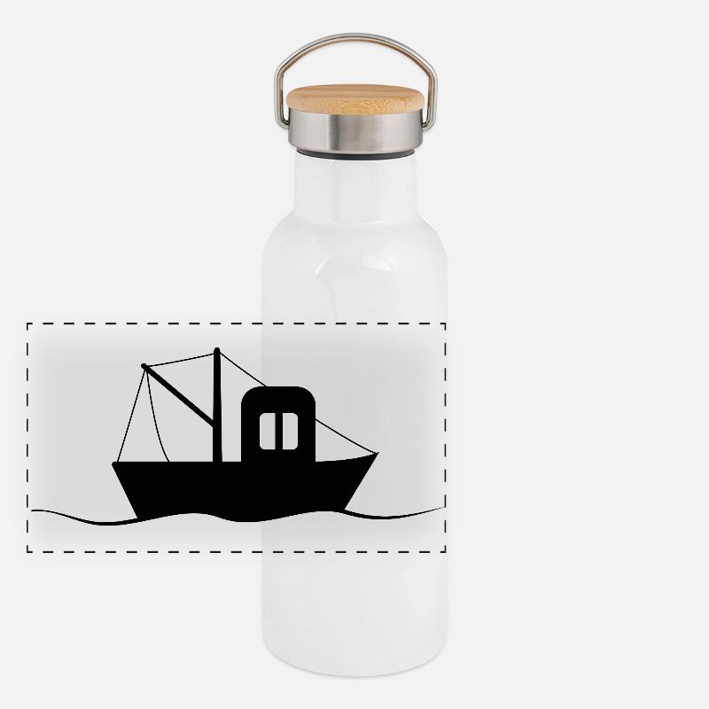 Fischkutter Silhouette, kleines Schiff Panorama Thermosflasche mit Bambusdeckel