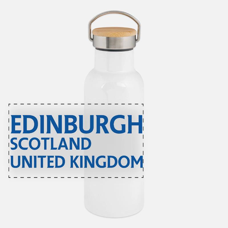 Edinburgh – Schottland Textdesign Panorama Thermosflasche mit Bambusdeckel