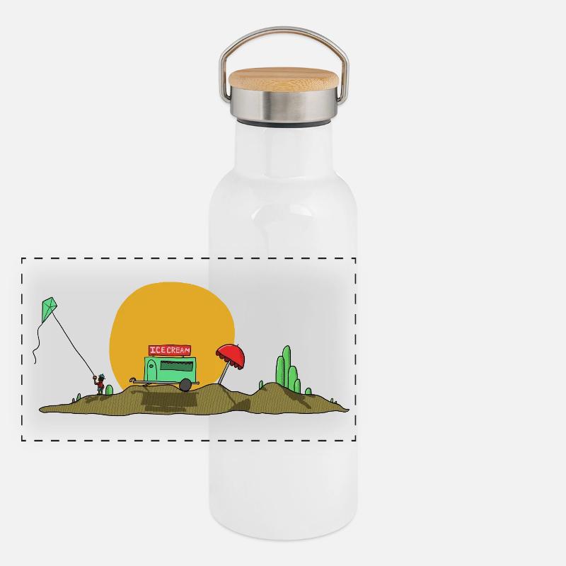 Sunny Summer Day Eisdiele und Drachen Panorama Thermosflasche mit Bambusdeckel