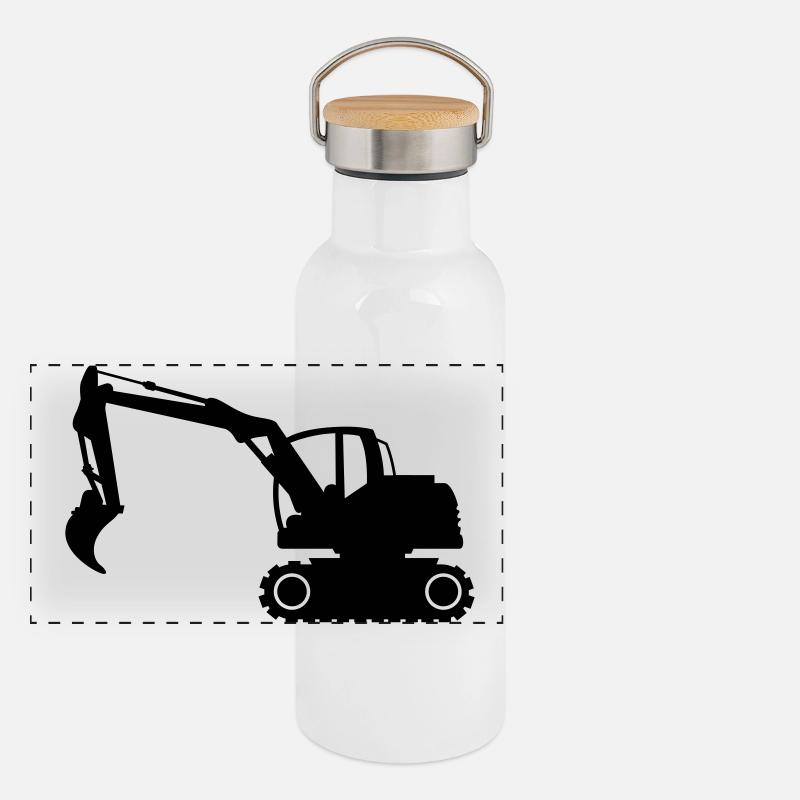 Bagger Ausgräber Panorama Thermosflasche mit Bambusdeckel