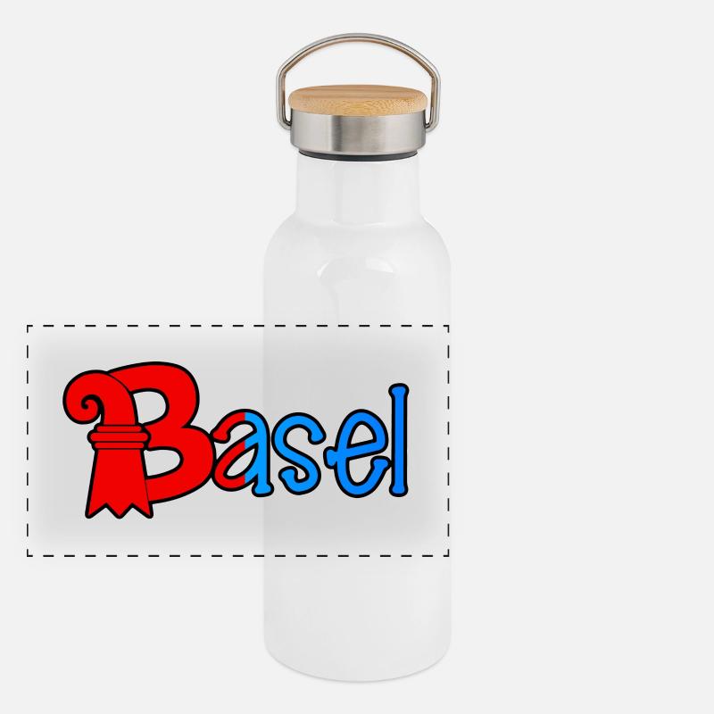 Basel RedBlue Rook Logo Panoramic Thermal Bottle with Bamboo Lid