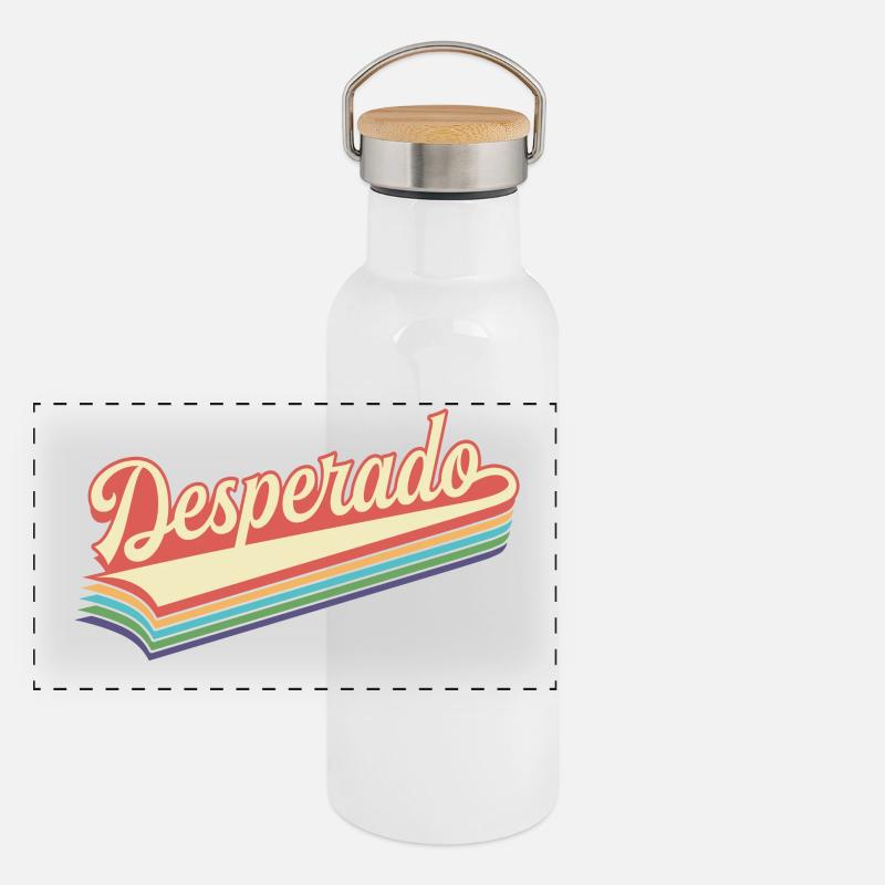 Desperado-Retro-Text Panorama Thermosflasche mit Bambusdeckel