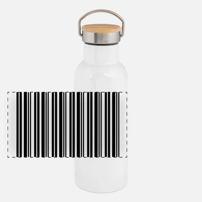Barcode Strichcode Nerd IT Technik Design Panorama Thermosflasche mit Bambusdeckel