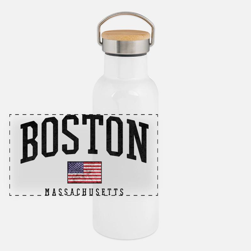 Boston Flag Distressed Emblem Panorama Thermosflasche mit Bambusdeckel