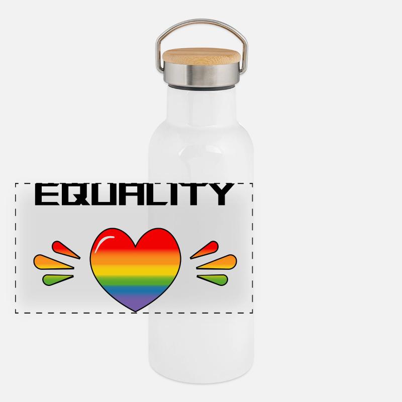 Rainbow Sparkling heart EQAULITY WHITE SHIRT - Panorama Thermosflasche mit Bambusdeckel - Weiß