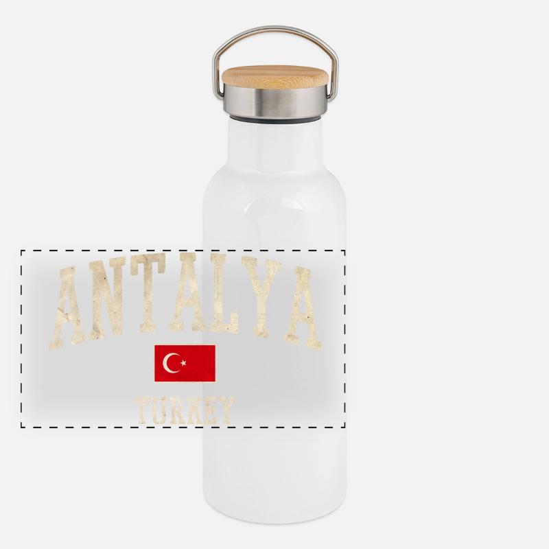 Design du drapeau vintage d’Antalya Turkey Gourde isotherme avec bouchon en bambou