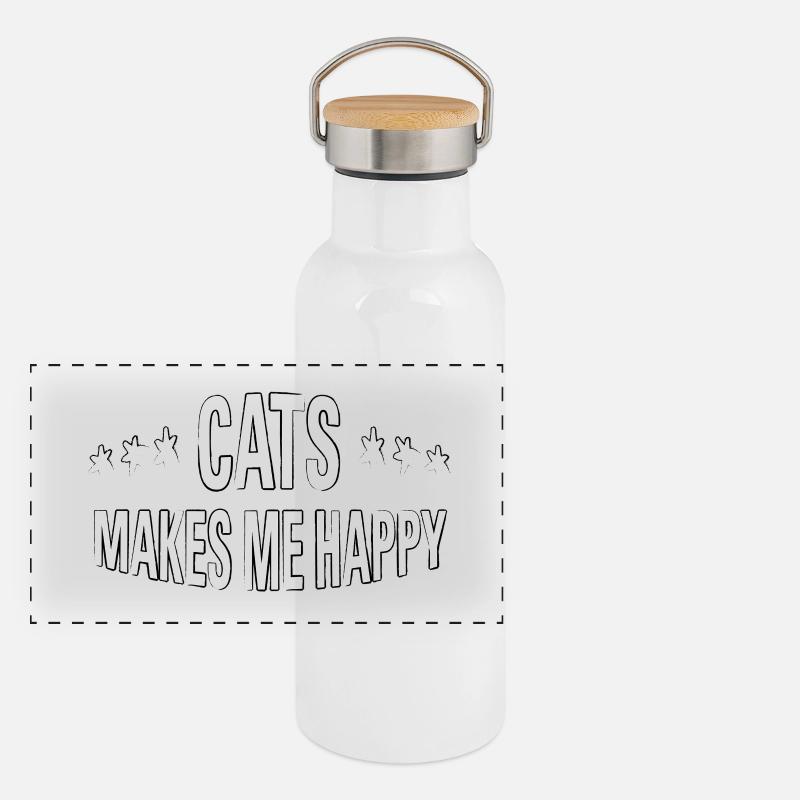 Cats make me happy Panorama Thermosflasche mit Bambusdeckel