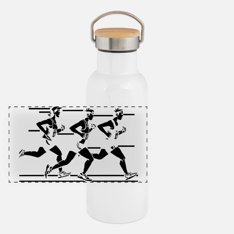 Marathon Läufer Zeichnung Panorama Thermosflasche mit Bambusdeckel