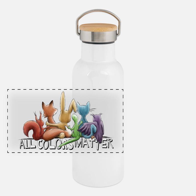 All Colors Matter! Rainbow Animals for Diversity Panoramic Thermal Bottle with Bamboo Lid
