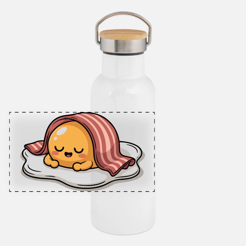 Sleeping Egg with Bacon Cartoon Panoramic Thermal Bottle with Bamboo Lid