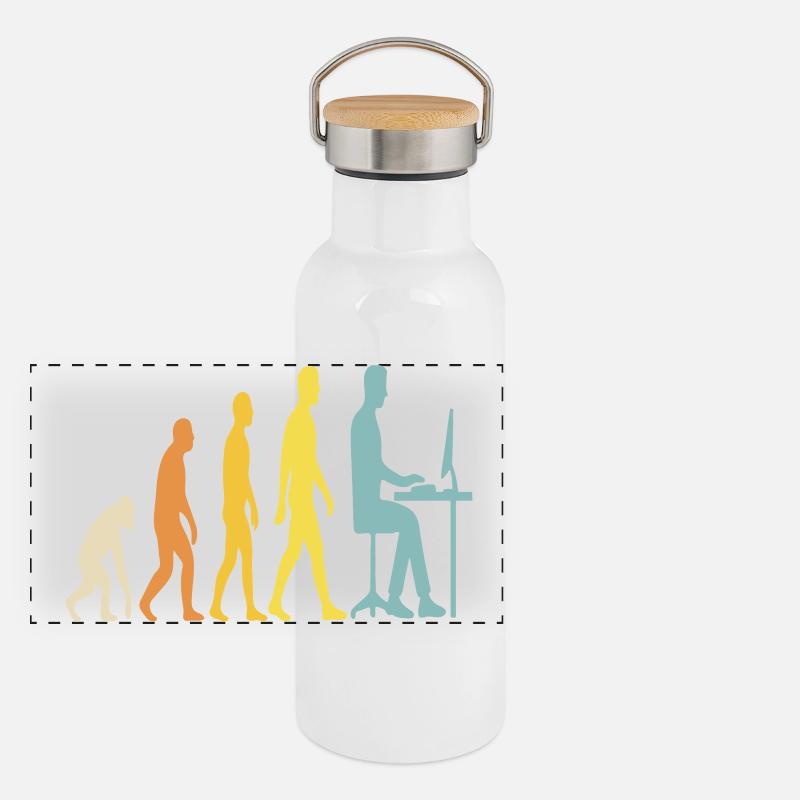 Technische Evolution am Schreibtisch Panorama Thermosflasche mit Bambusdeckel