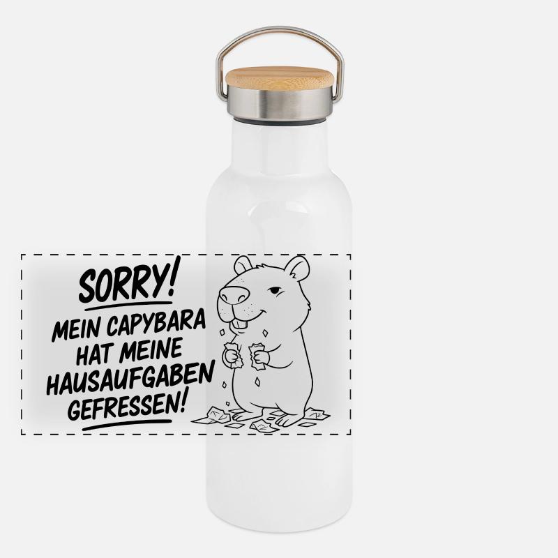 Pardon! Capybara a mangé mes devoirs Gourde isotherme avec bouchon en bambou