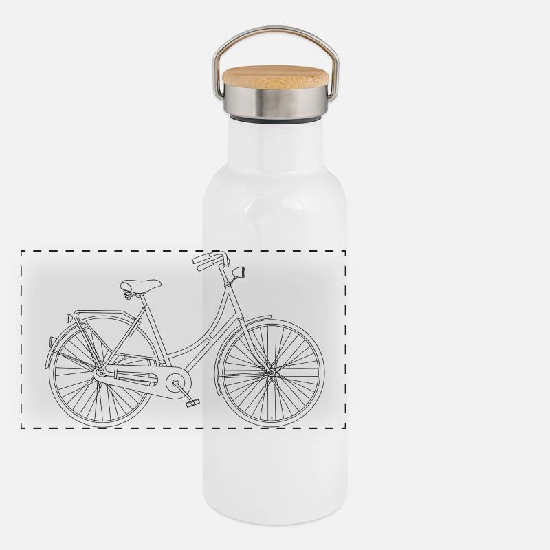 Bicycle Love Minimal Art Statement - Panoramic Thermal Bottle with Bamboo Lid - white