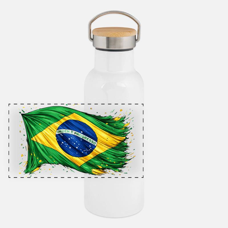 Drapeau brésilien Brésil Gourde isotherme avec bouchon en bambou