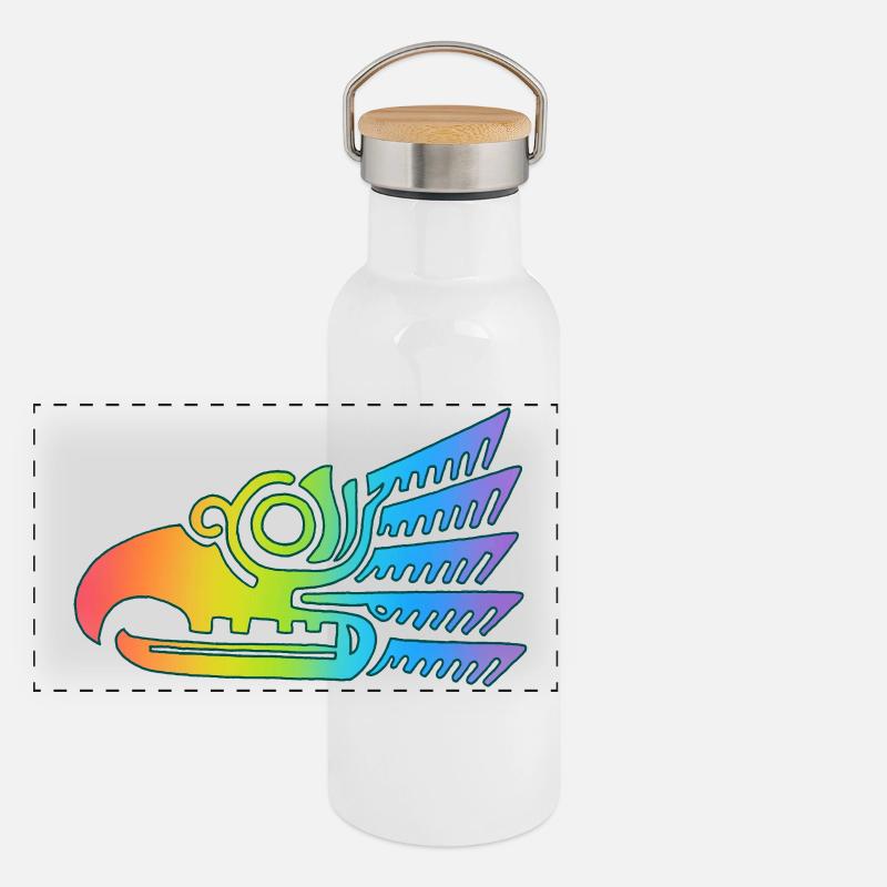 Multicolor tribal bird head Panoramic Thermal Bottle with Bamboo Lid