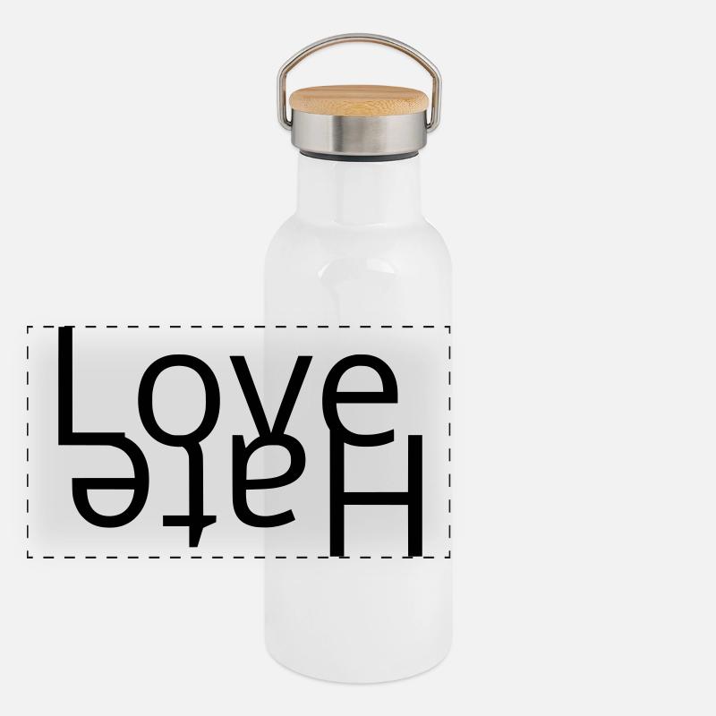 Liebe – Hass Panorama Thermosflasche mit Bambusdeckel
