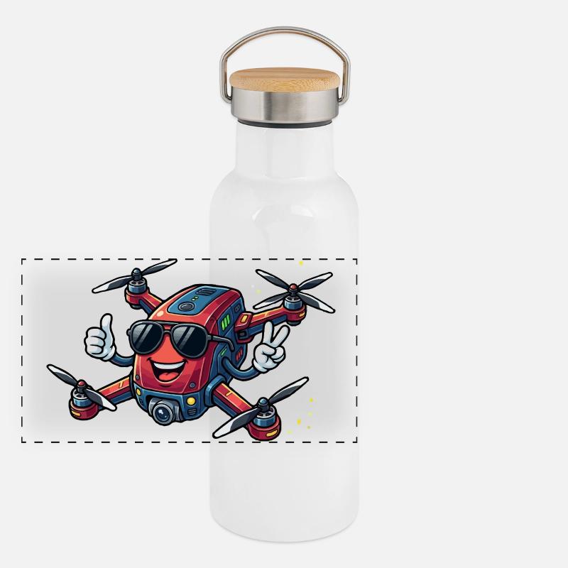 Drone hero with sunglasses and smile Panoramic Thermal Bottle with Bamboo Lid