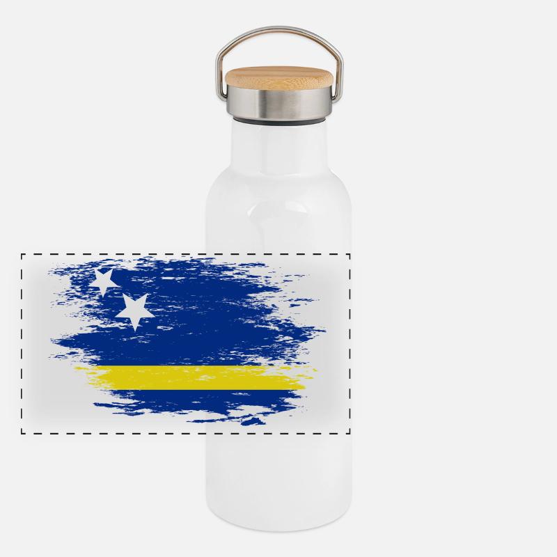 Drapeau de Curaçao utilisé Gourde isotherme avec bouchon en bambou