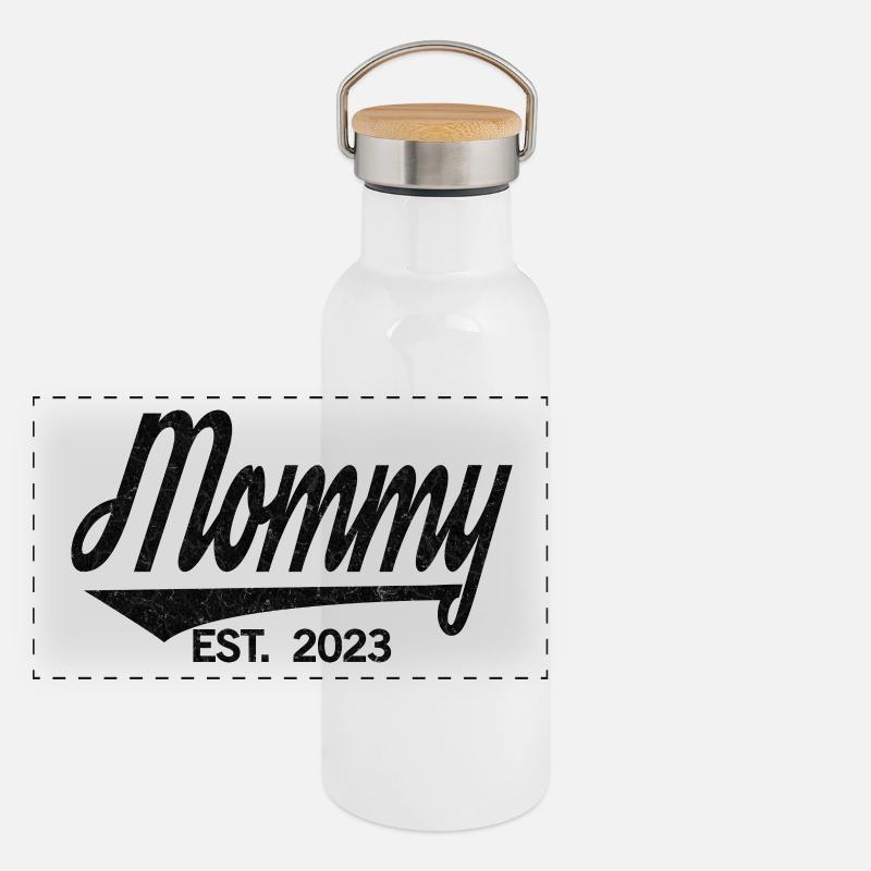 2023, bald Mutter, Schwangerschaft enthüllen Panorama Thermosflasche mit Bambusdeckel