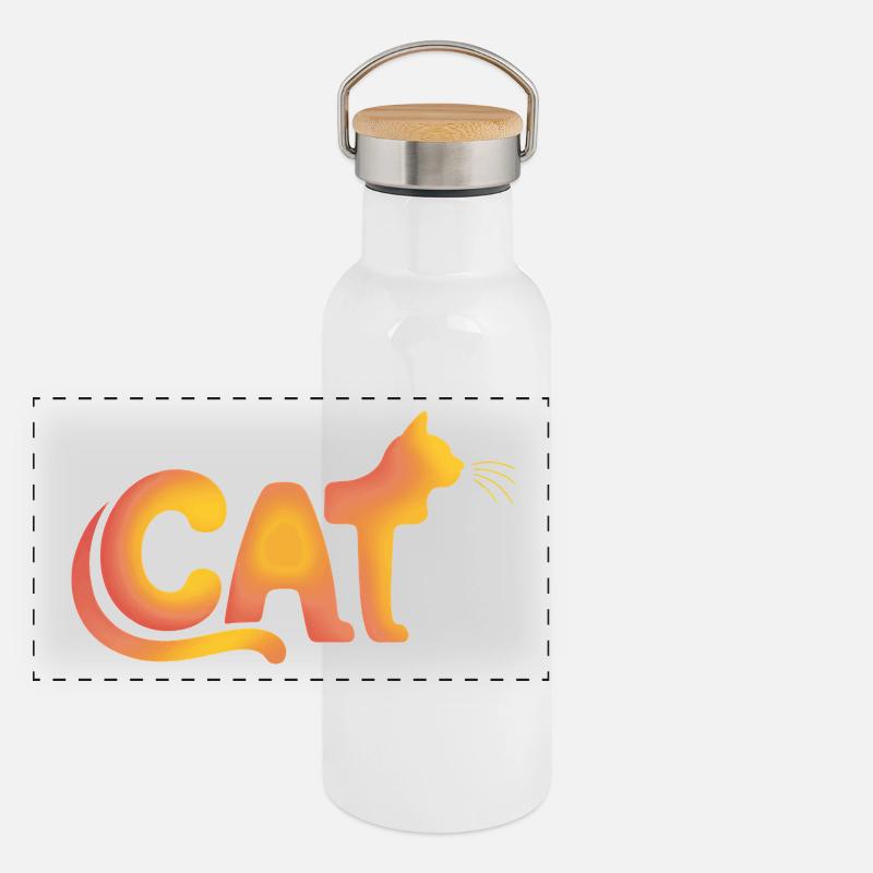 Chat - Logo de chat mignon Gourde isotherme avec bouchon en bambou