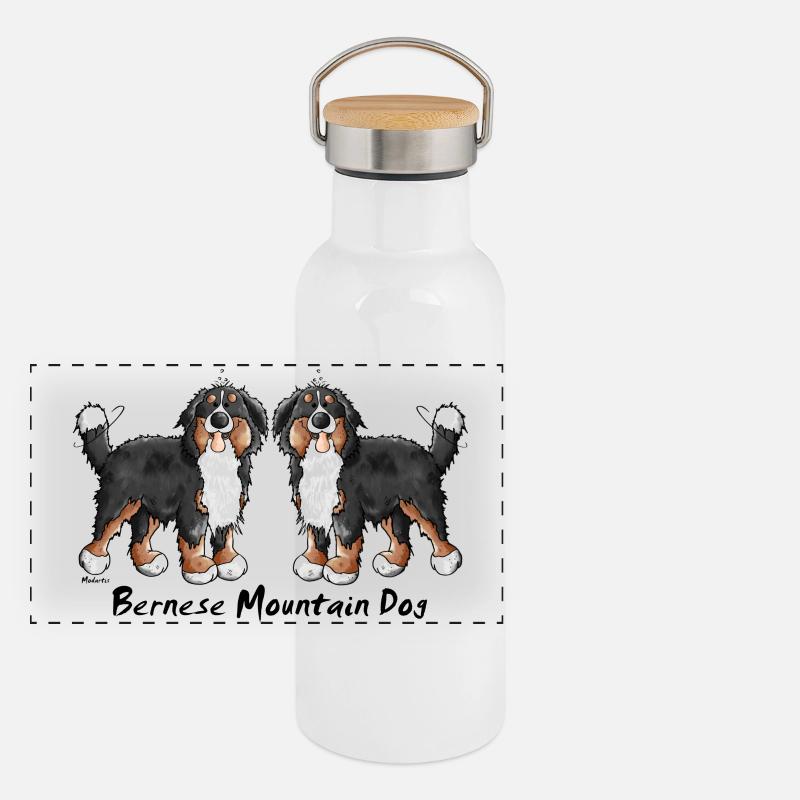 Two funny Bernese Mountain Dogs - Dog Panoramic Thermal Bottle with Bamboo Lid