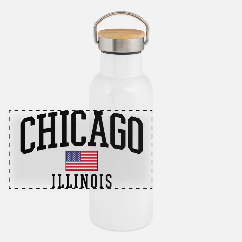 Chicago Illinois Panoramic Thermal Bottle with Bamboo Lid