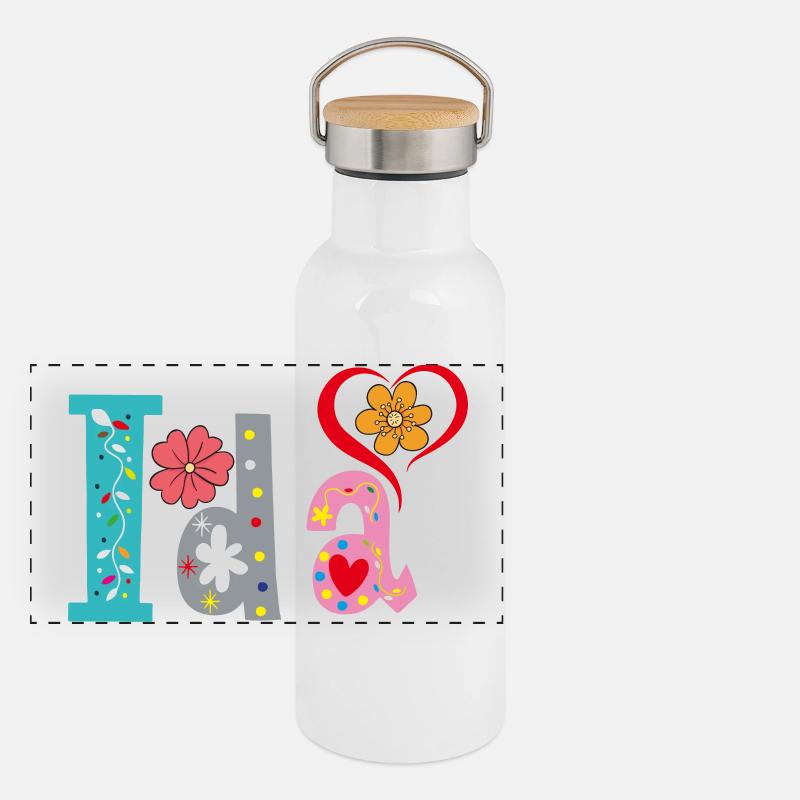 Personalisierter Ida-Name Panorama Thermosflasche mit Bambusdeckel