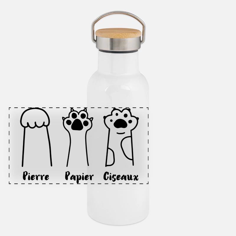 Jeu de Patte: Pierre, Papier, Ciseaux Gourde isotherme avec bouchon en bambou