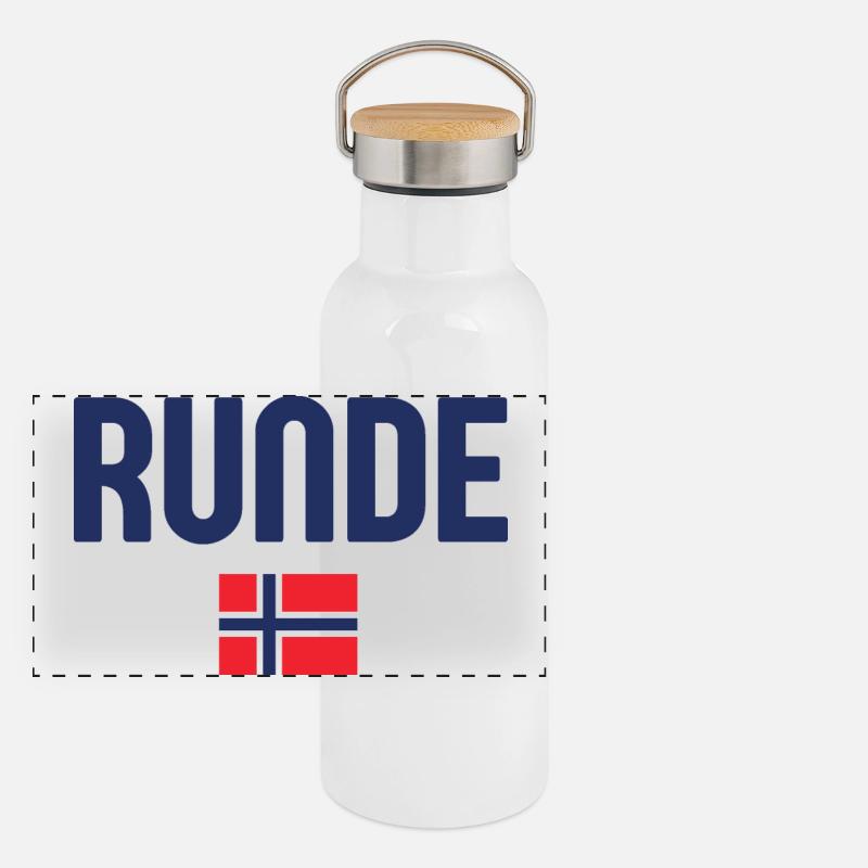 Runde Norwegen Flagge Panorama Thermosflasche mit Bambusdeckel