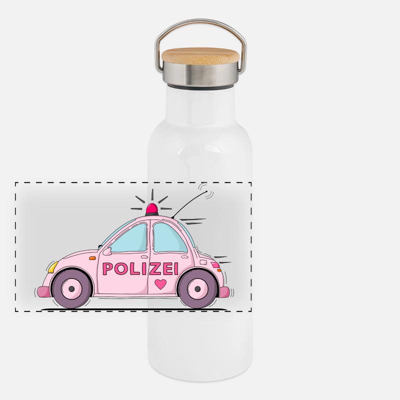 Polizeiauto Rosa Panorama Thermosflasche mit Bambusdeckel