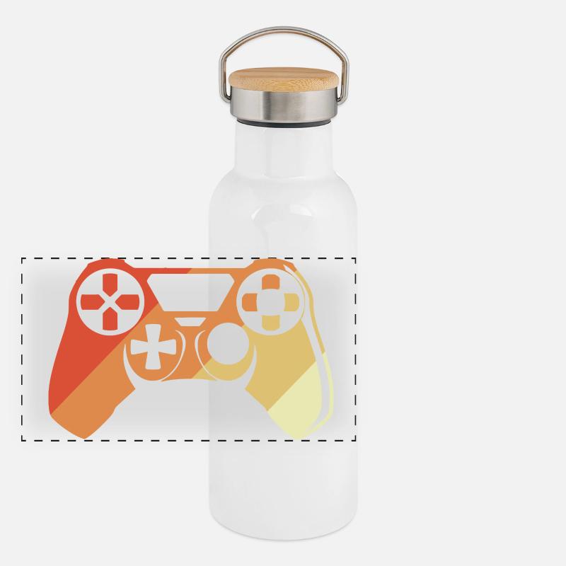 Vintage Gamepad Panorama Thermosflasche mit Bambusdeckel