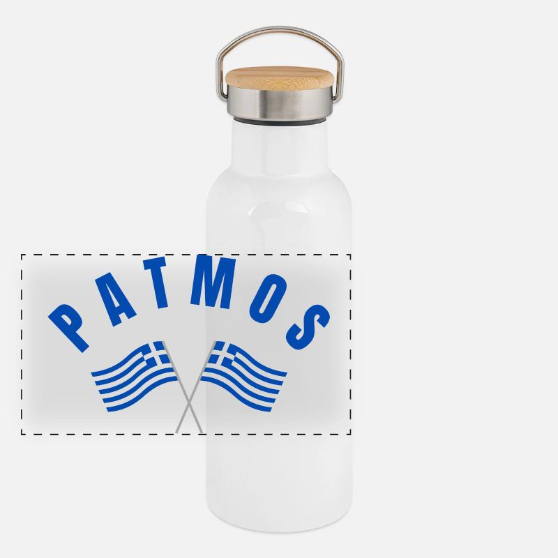 Patmos Croisant les drapeaux grecs Gourde isotherme avec bouchon en bambou