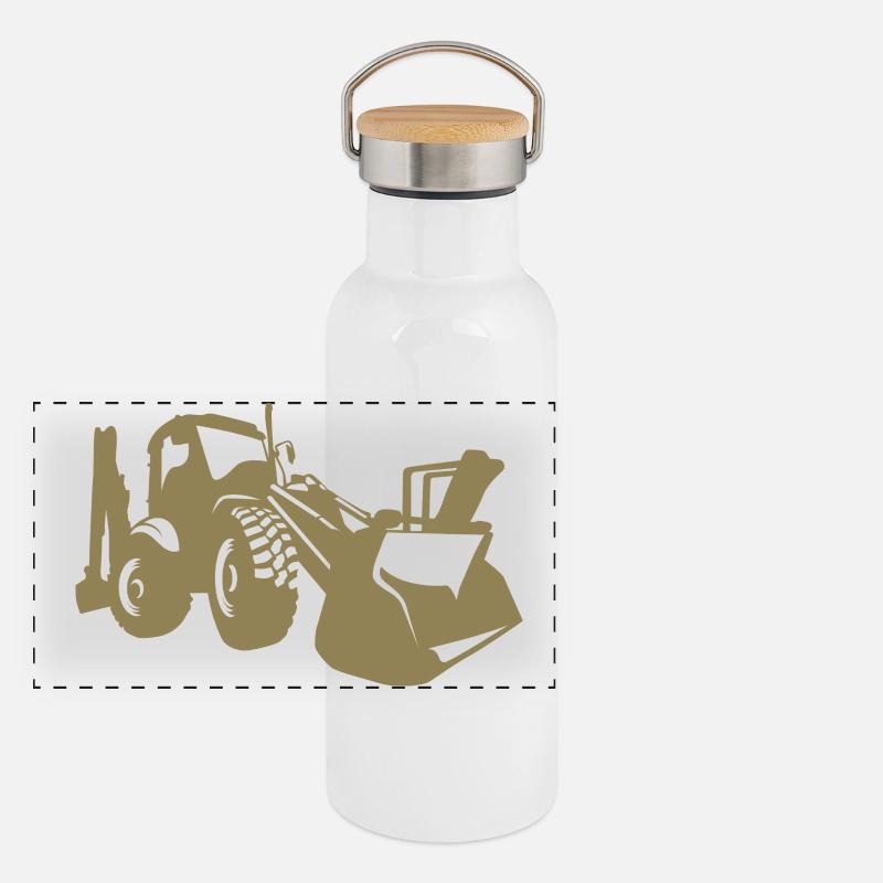 Bagger Radlader Baugeräteführer Silhouette Panorama Thermosflasche mit Bambusdeckel