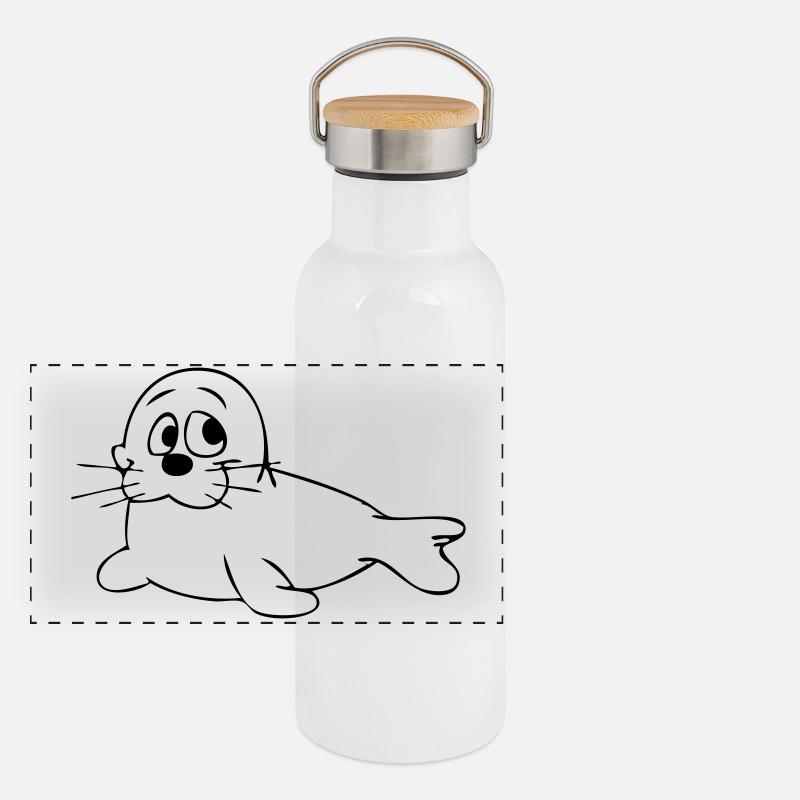 Seehund Panorama Thermosflasche mit Bambusdeckel