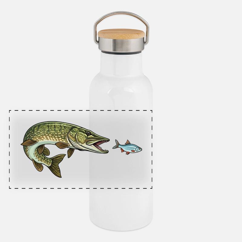 Le brochet chasse le poisson Gourde isotherme avec bouchon en bambou