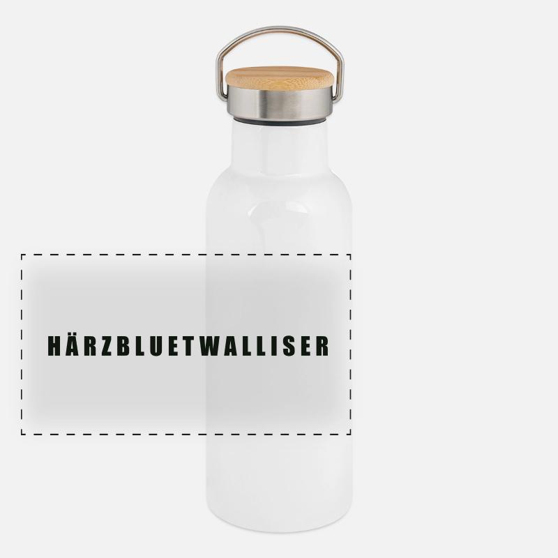 Härzbluetwalliser Kanton Walliser Panorama Thermosflasche mit Bambusdeckel