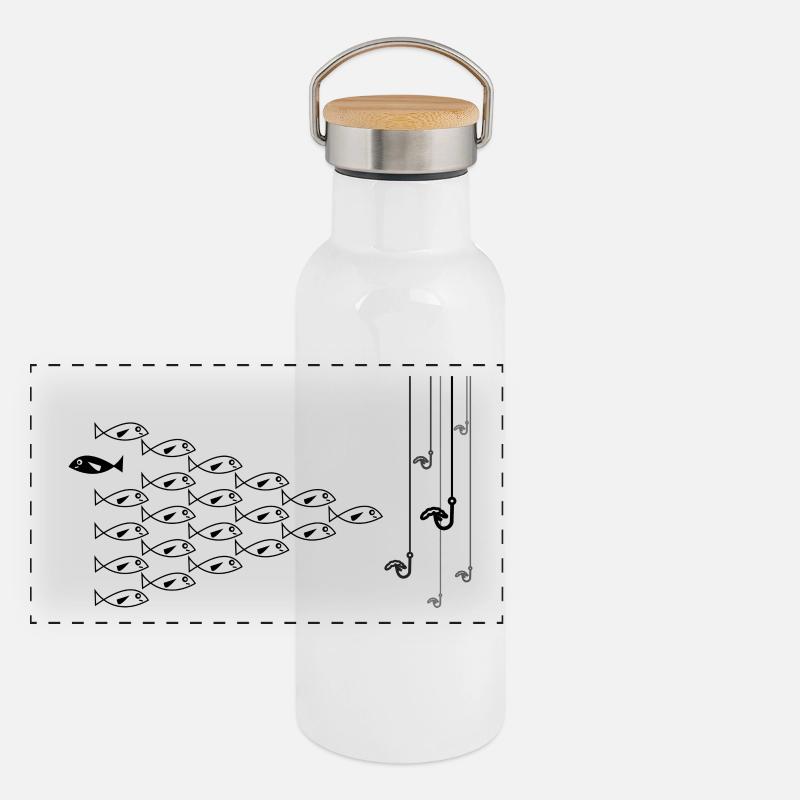 Gegen den Strom Panorama Thermosflasche mit Bambusdeckel