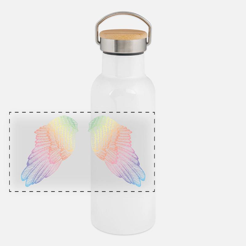 Rainbow Coloured Angel Wings Panoramic Thermal Bottle with Bamboo Lid